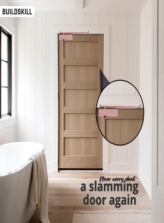 BUILDSKILL جهاز إغلاق الأبواب الهيدروليكي من Buildskill مع ذراع تثبيت، جهاز إغلاق أبواب للأبواب الخشبية والألومنيوم والمعدنية، جهاز إغلاق أبواب أوتوماتيكي للمنزل، مانع انزلاق للأبواب بسرعة قابلة للتعديل، 85 كجم، ذهبي وردي (عبوة من قطعة واحدة) - Image 5